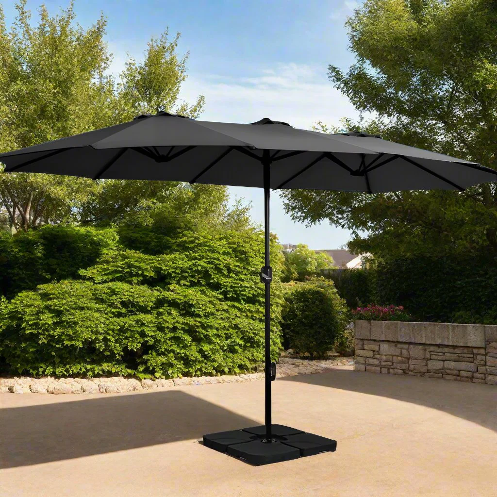Instahut 4.57m Outdoor Umbrella w/Base Stand Beach Pole Garden Tilt Black - Nurns