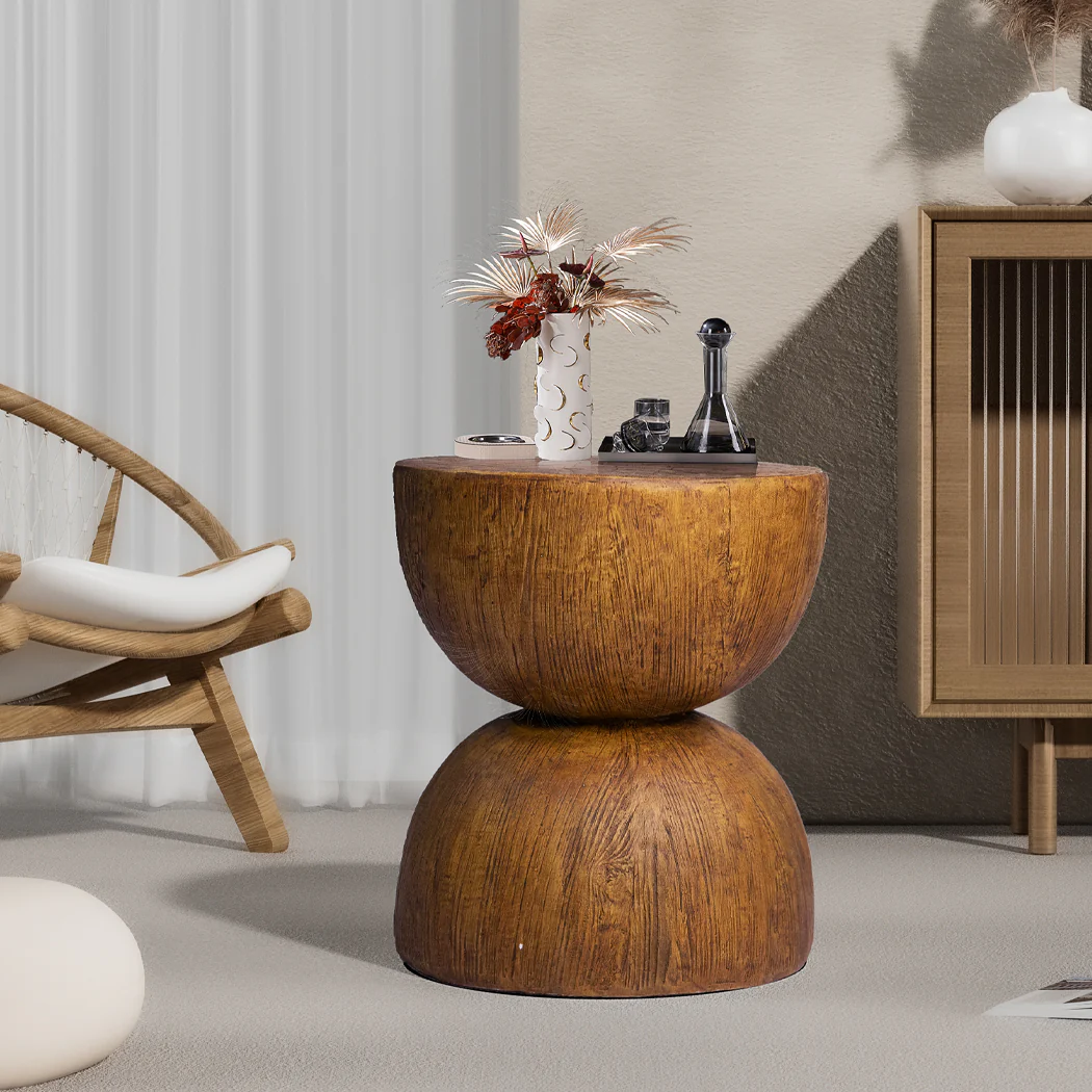 Iskander 40cm Side End Table Terrazzo Hourglass Magnesia Stool Stand Top - Oak - Nurns