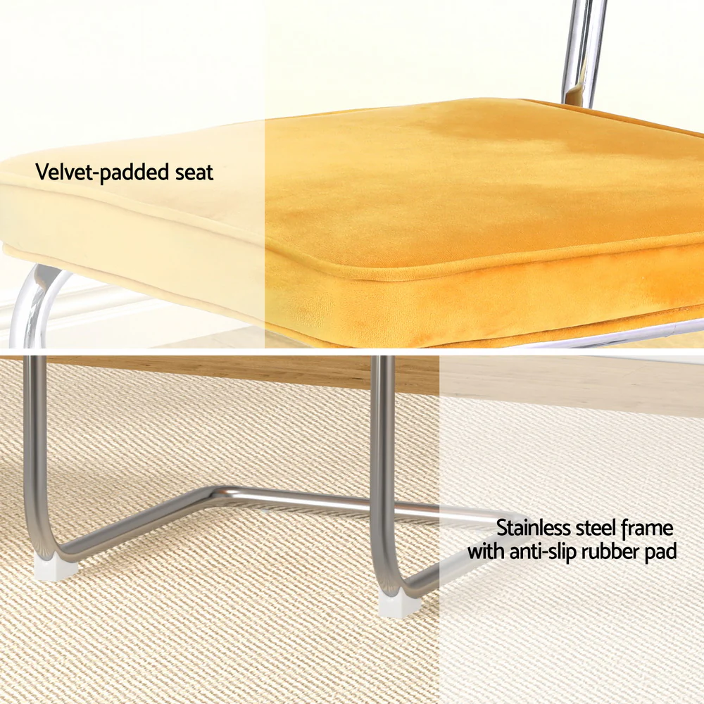 Agnes Set of 2 Dining Chairs Velvet Rattan Cantilever - Yellow - Nurns