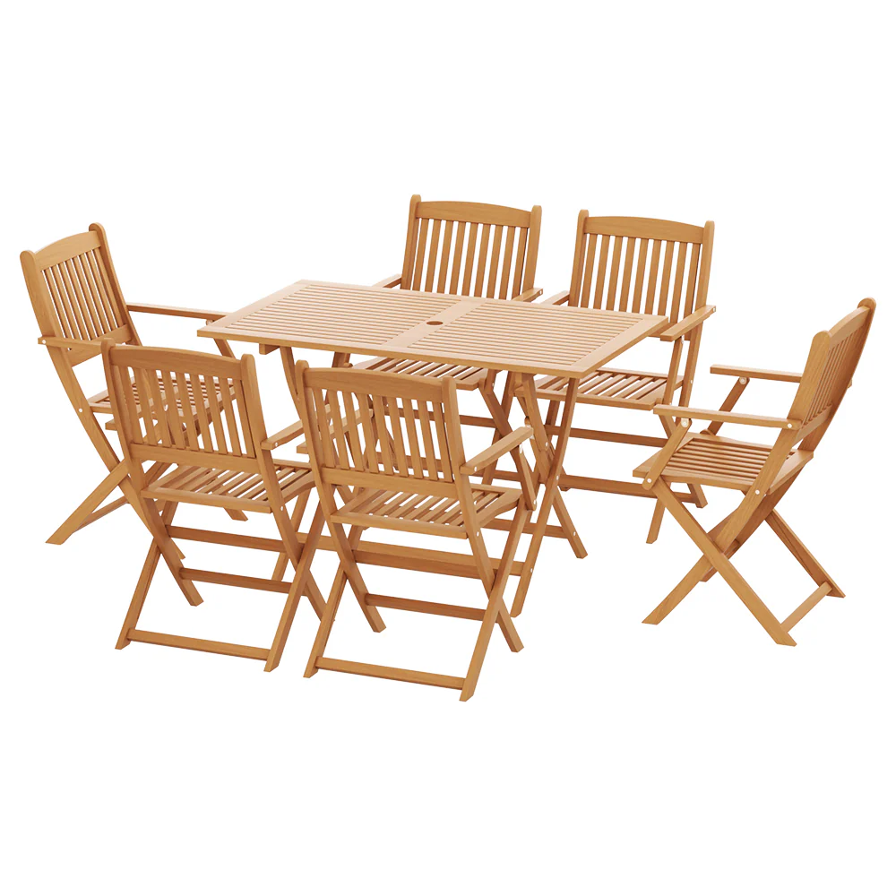Niko 6-Seater Garden Chairs Table Patio Foldable 7-Piece Outdoor Dining Set - Oak - Nurns