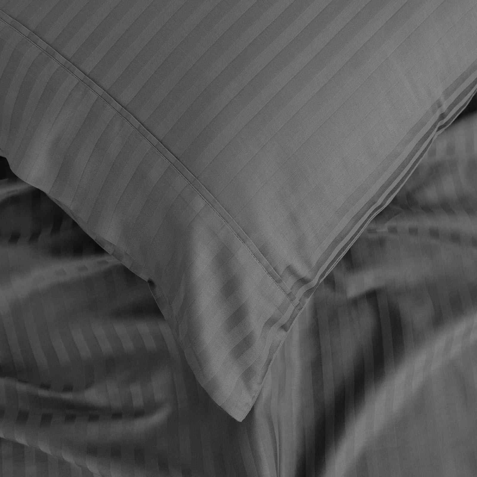 QUEEN 1200 Thread Count Stripe Cotton Blend Quilt Cover Sets - Charcoal - Nurns