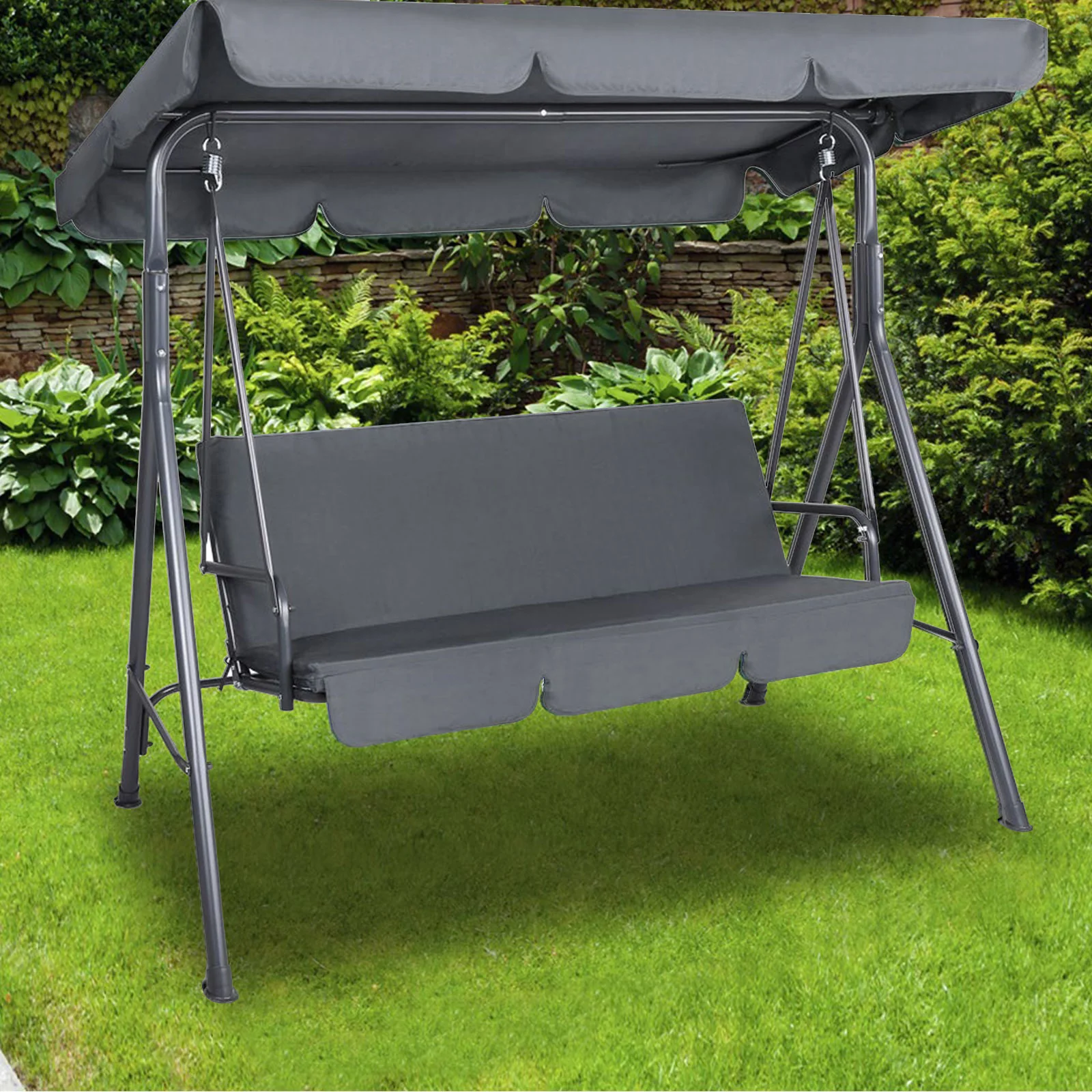 Colton Outdoor Swing Bench Seat Chair Canopy Furniture 3 Seater Garden Hammock - Grey - Nurns