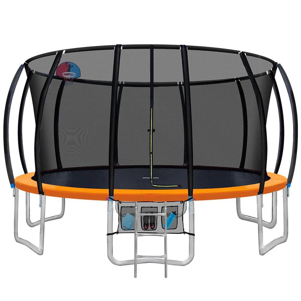 Everfit Trampoline for Kids 16FT with Ladder Enclosure Safety Net Rebounder Orange - Nurns