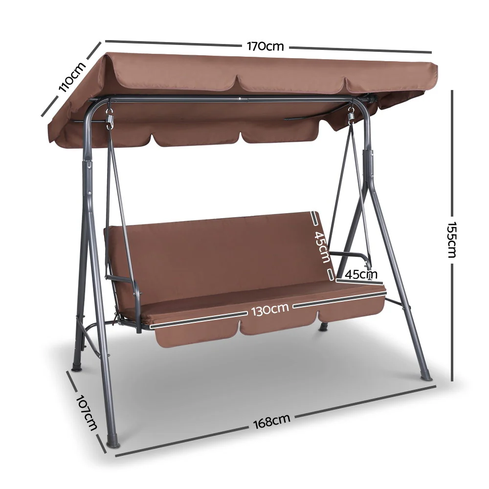 Lumin 3 Seater Outdoor Canopy Swing Chair - Coffee - Nurns