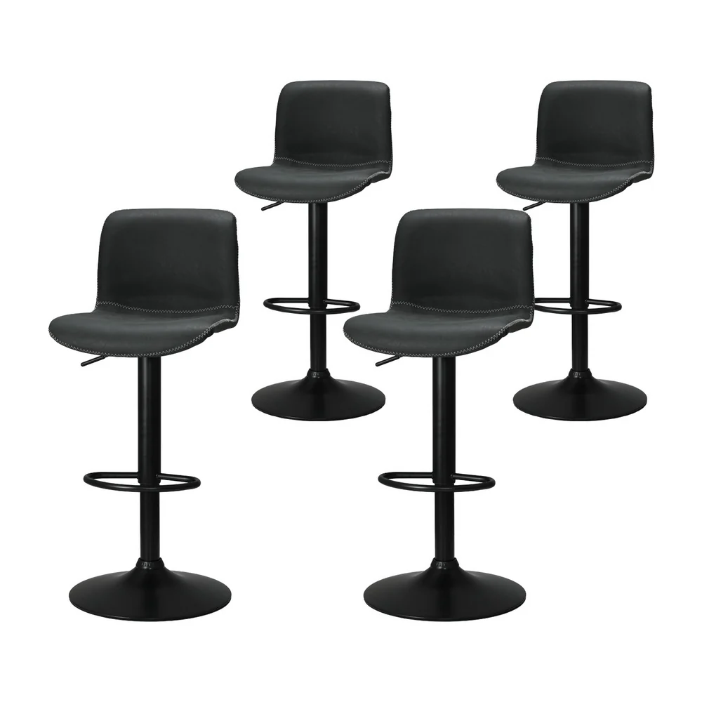 Set of 4 Karachi Bar Stools Kitchen Swivel Gas Lift Chairs - Black - Nurns