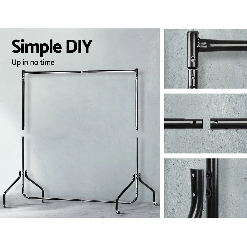 Clothes Rack Airer Coat Stand 6FT Rail with Wheels - Nurns