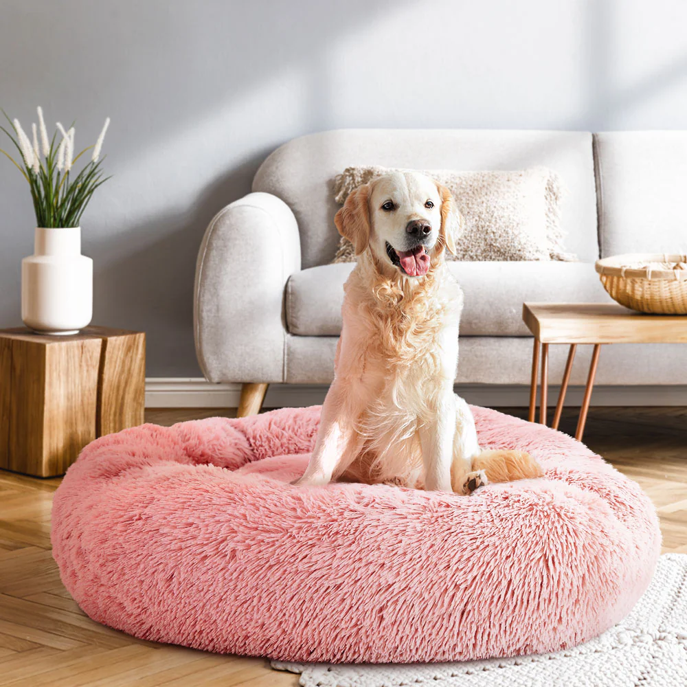 LARGE Dog Beds Pet 90cm Calming Soft Plush - Pink - Nurns