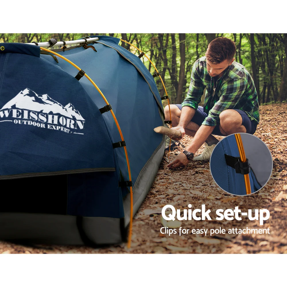 Double Swag Camping Swags Canvas Free Standing Dome Tent Dark Blue 4CM - Nurns