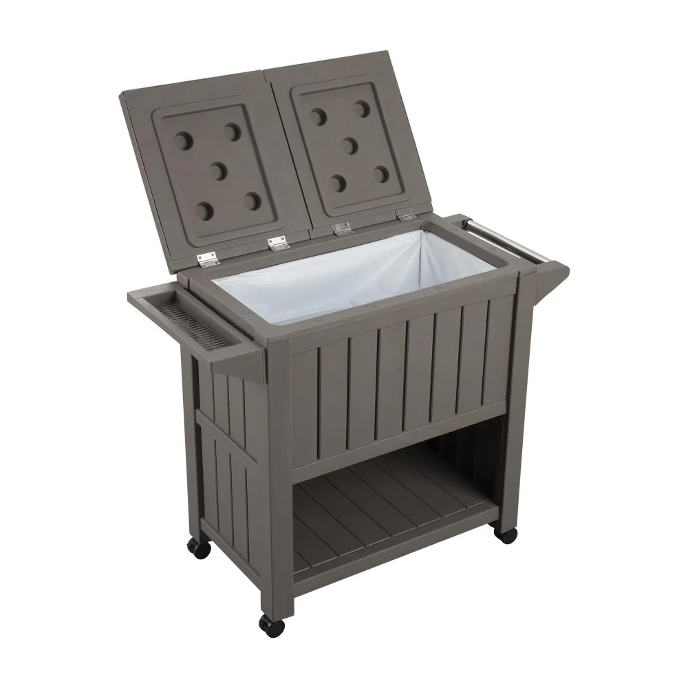 Kyle Garden Bar Serving Cart With Cooler - Taupe - Nurns