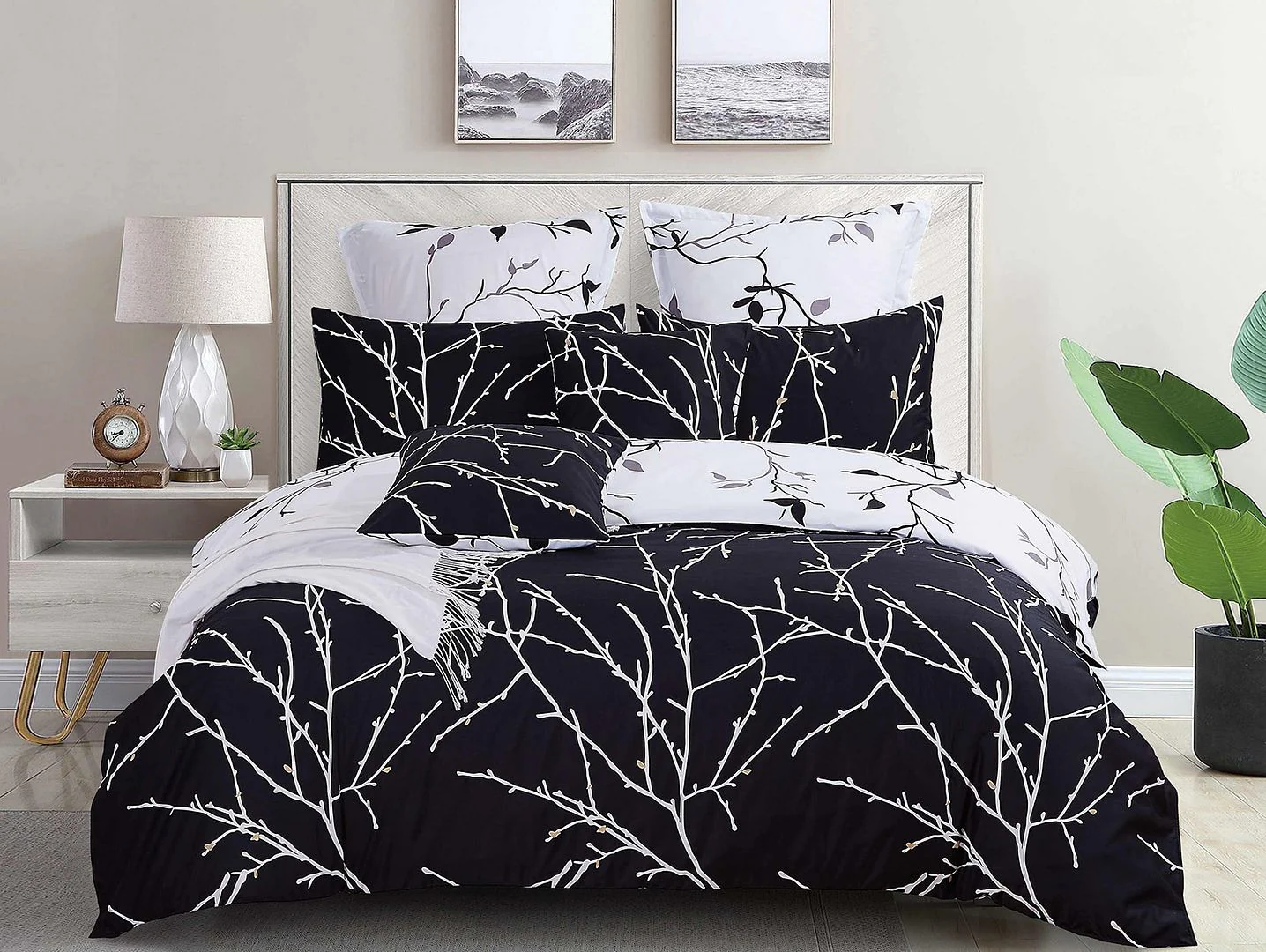 Queen Tree Reversible White Duvet Quilt Cover Set - Nurns