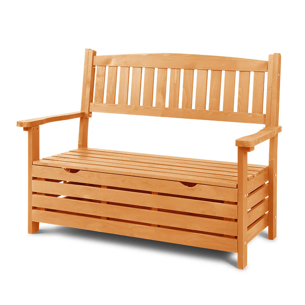 Thaloc Outdoor Storage Bench Box Wooden Garden Chair 2 Seat Timber Furniture - Natural - Nurns
