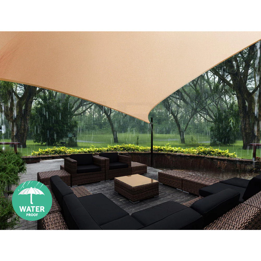 Instahut Waterproof Shade Sail 5x5x5m Rectangle Sand 95% Shade Cloth - Nurns