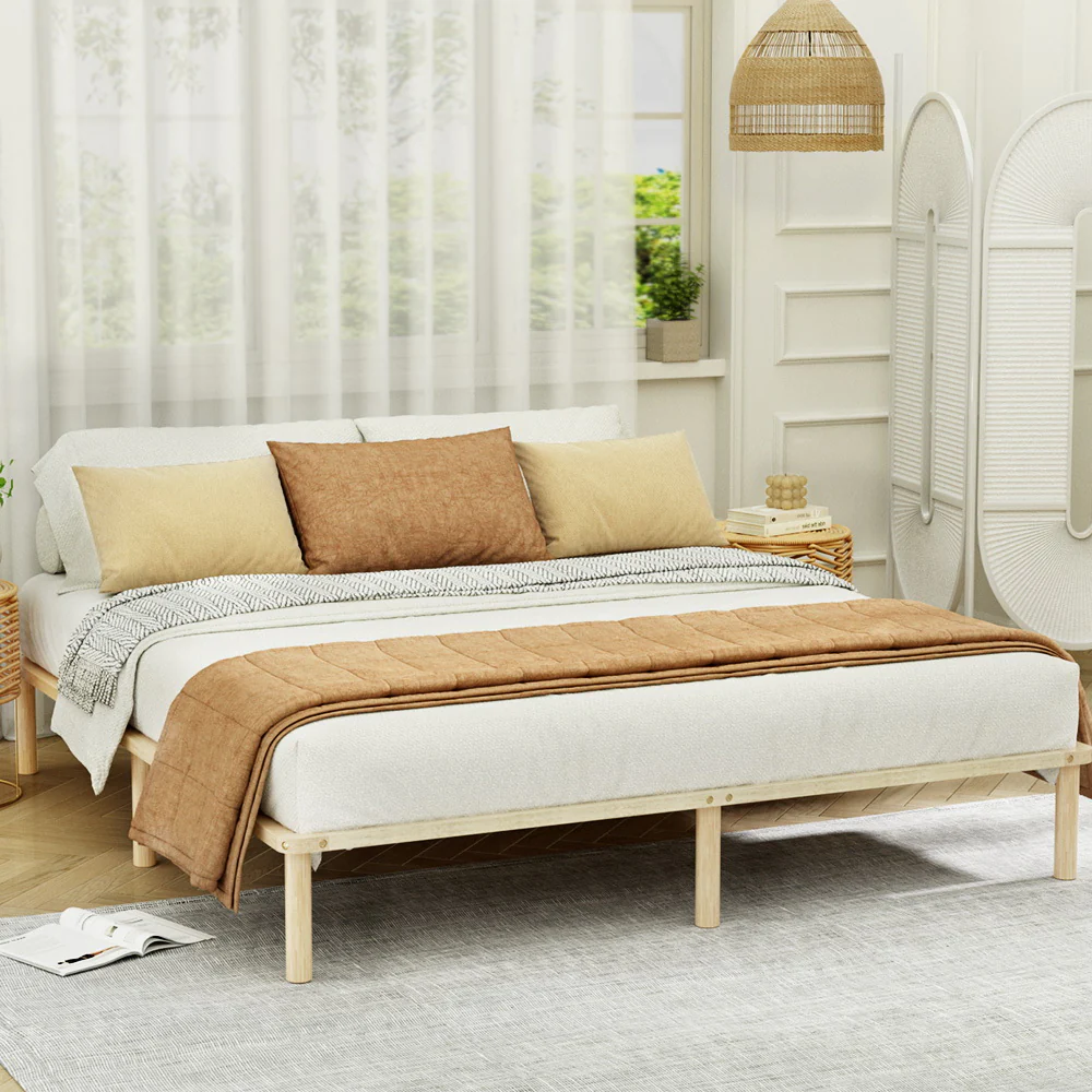 Elara Bed Frame Wooden Base Platform Timber Pine - Natural King - Nurns