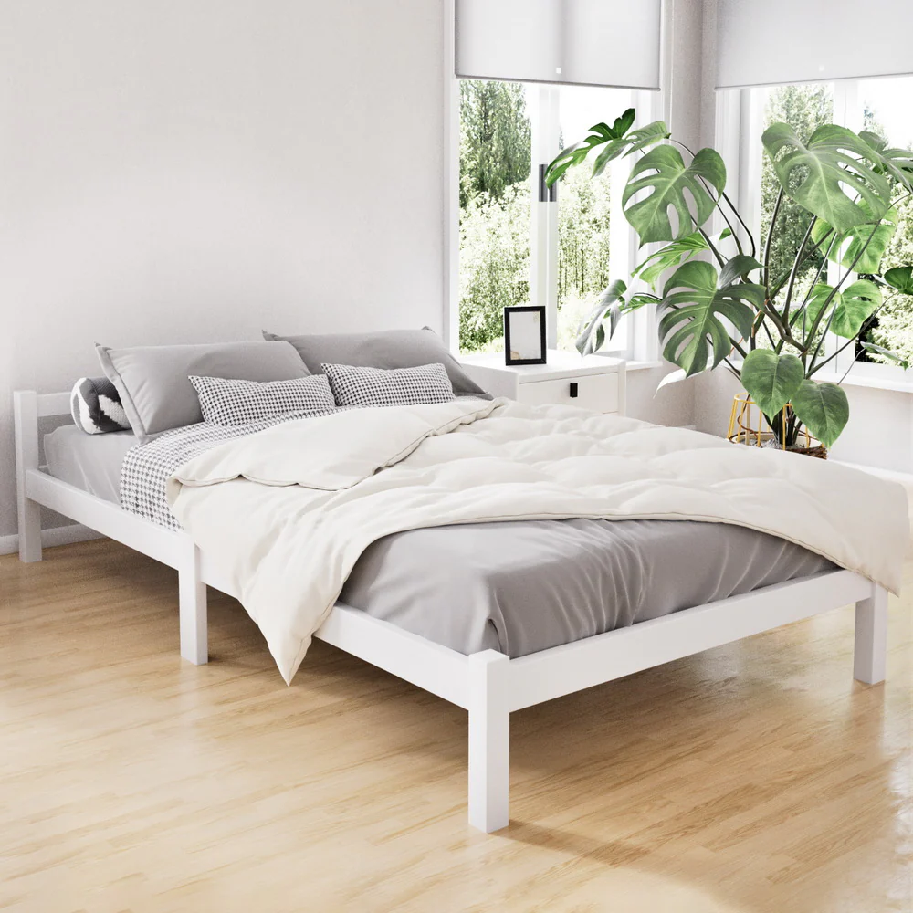 Prague Wooden Bed Frame Base Timber Platform no Drawers - White King Single - Nurns