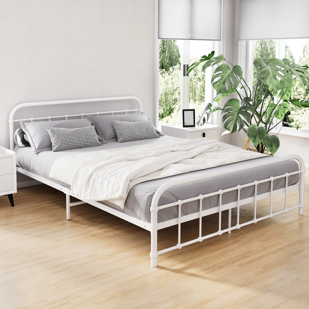 Kyoto White Metal Bed Frame - Queen - Nurns