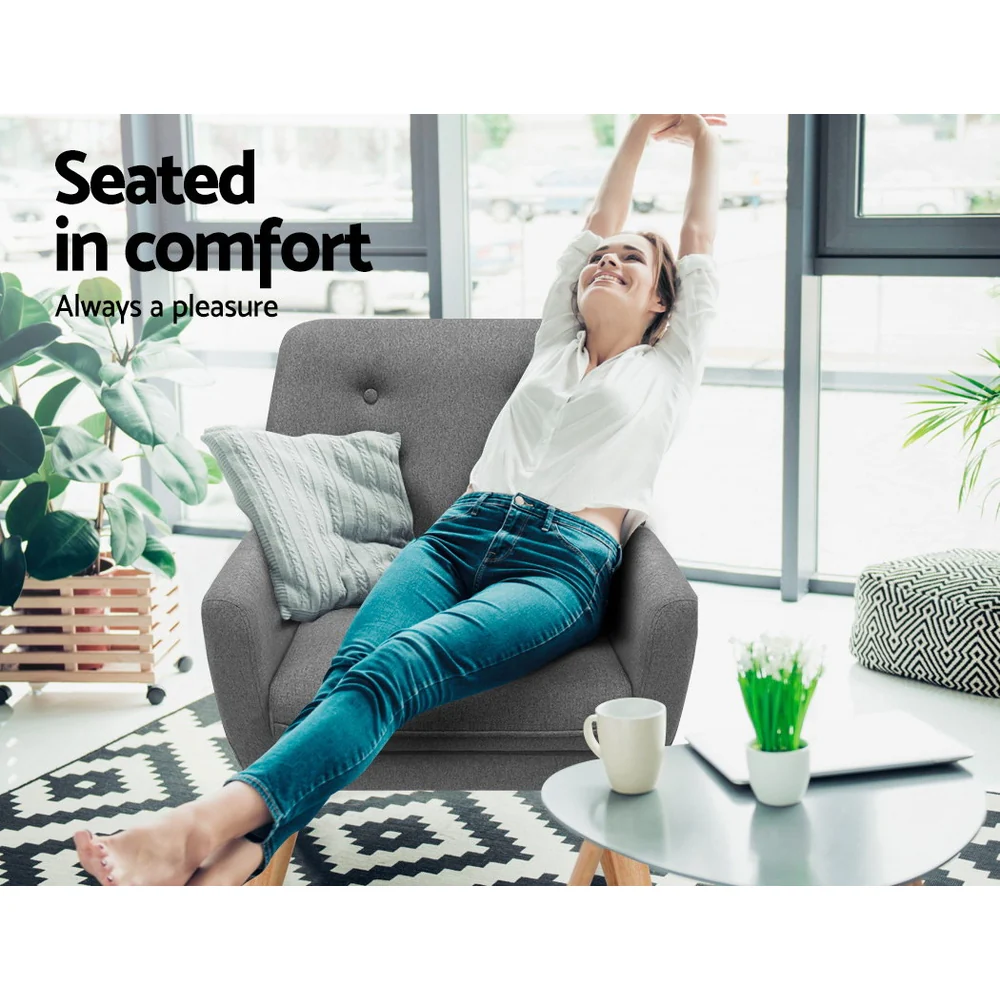 Audene Armchair Linen Fabric - Grey - Nurns