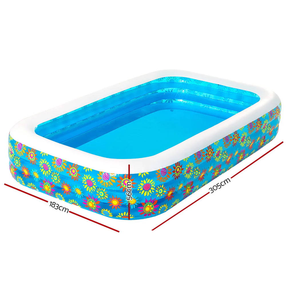 Bestway Kids Pool 305x183x56cm Inflatable Floral Above Ground Swimming Pools 1161L - Nurns