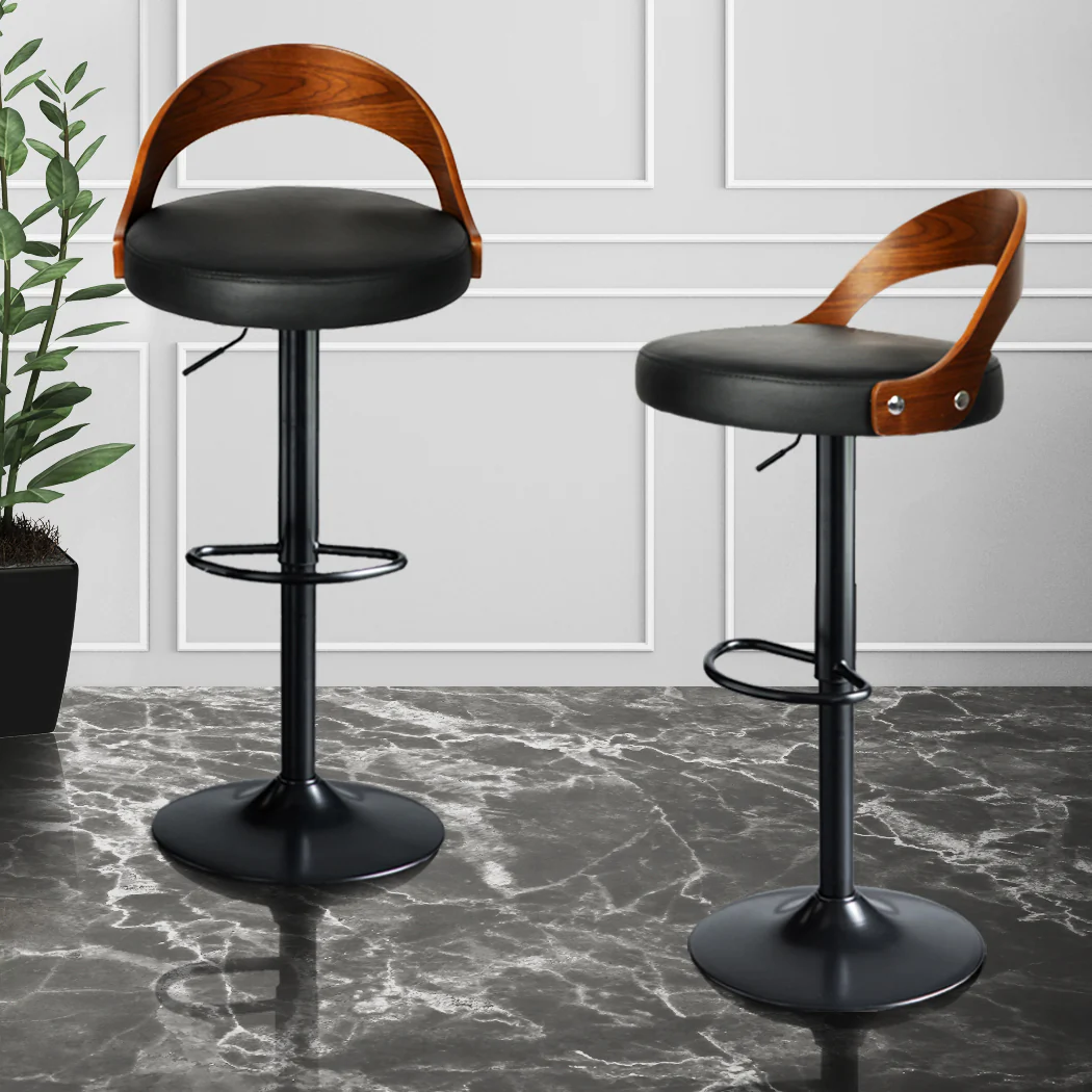 82.5cm Essen Bar Stools Kitchen Gas Lift Wooden Beech Stool Chair Swivel Barstools - Black - Nurns