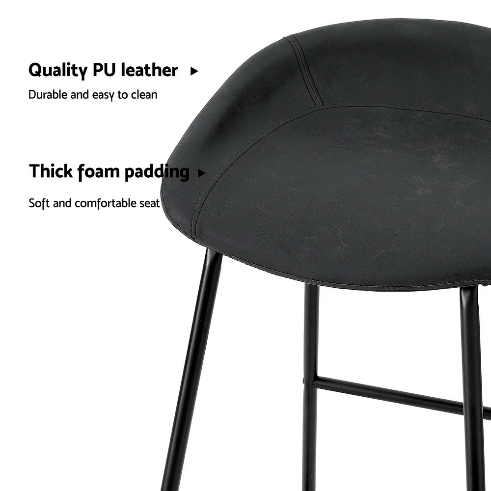 Set of 4 Caracas Bar Stools Kitchen Dining Chairs Counter Stool PU Leather Metal - Black - Nurns
