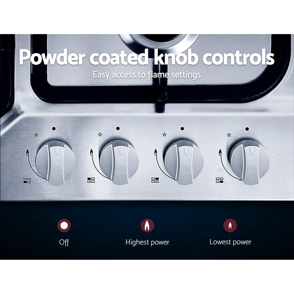 Devanti Gas Cooktop 60cm 4 Burner Silver - Nurns