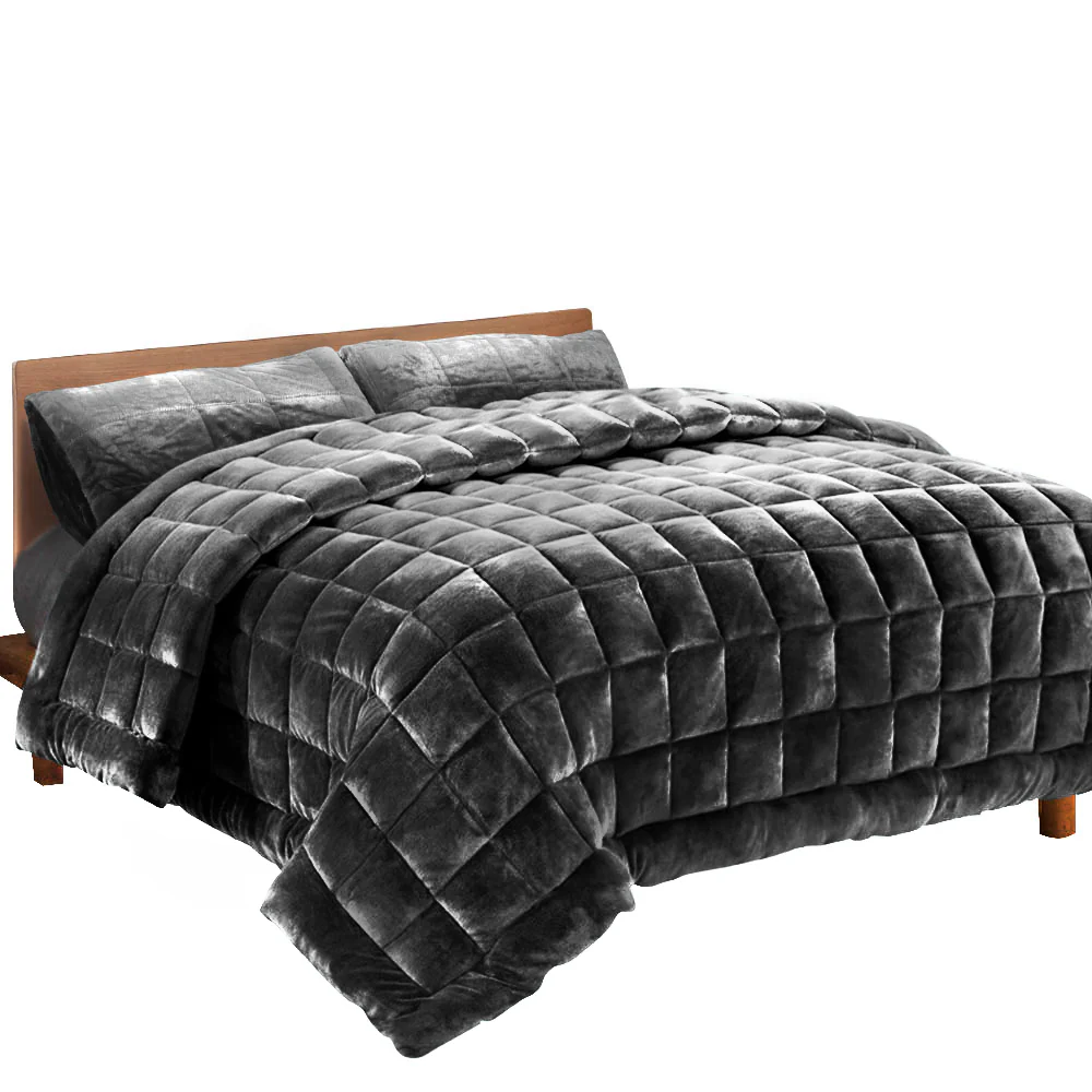 Double Giselle Bedding Faux Mink Quilt Charcoal - Nurns