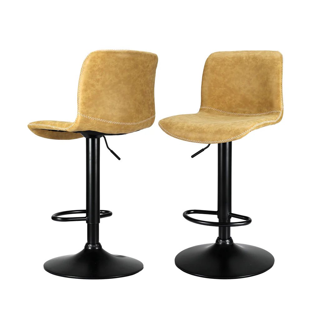 Set of 2 Karachi Bar Stools Kitchen Swivel Gas Lift Chairs - Brown - Nurns