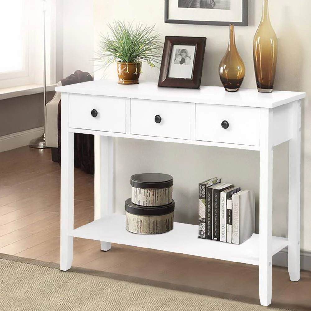 Hallway Console Table Hall Side Entry 3 Drawers Display White Desk Furniture - Nurns