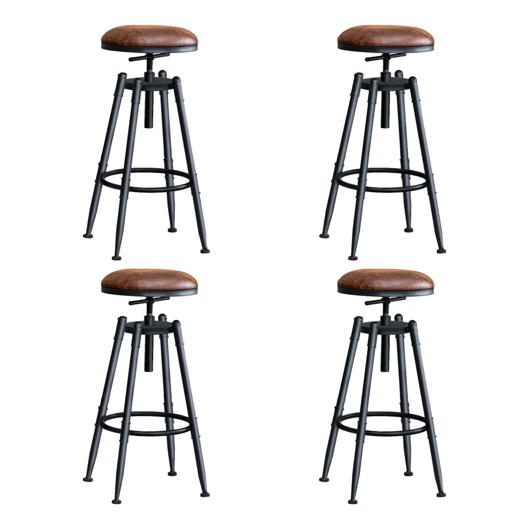 Set of 4 Trieste Rustic Industrial Bar Stool Kitchen Stool Barstool Swivel Dining Chair - Wood - Nurns