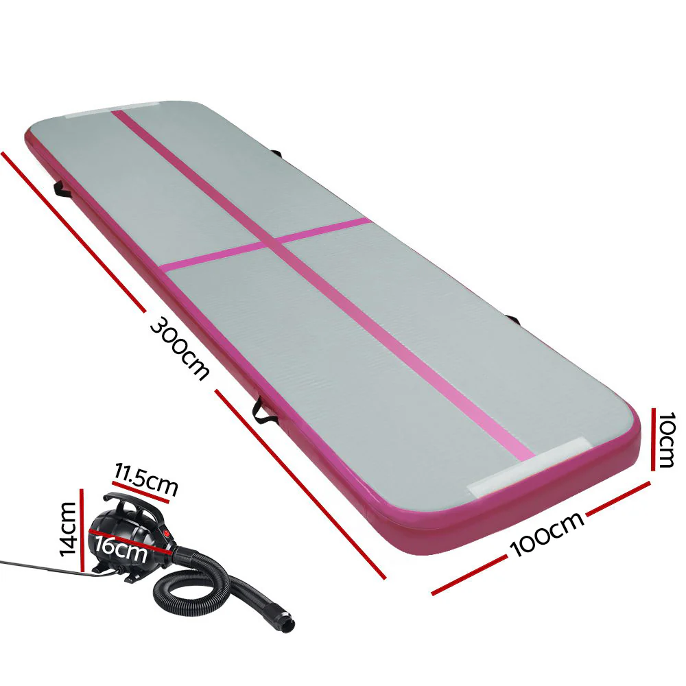 Everfit GoFun 3X1M Inflatable Air Track Mat with Pump Tumbling Gymnastics Pink - Nurns