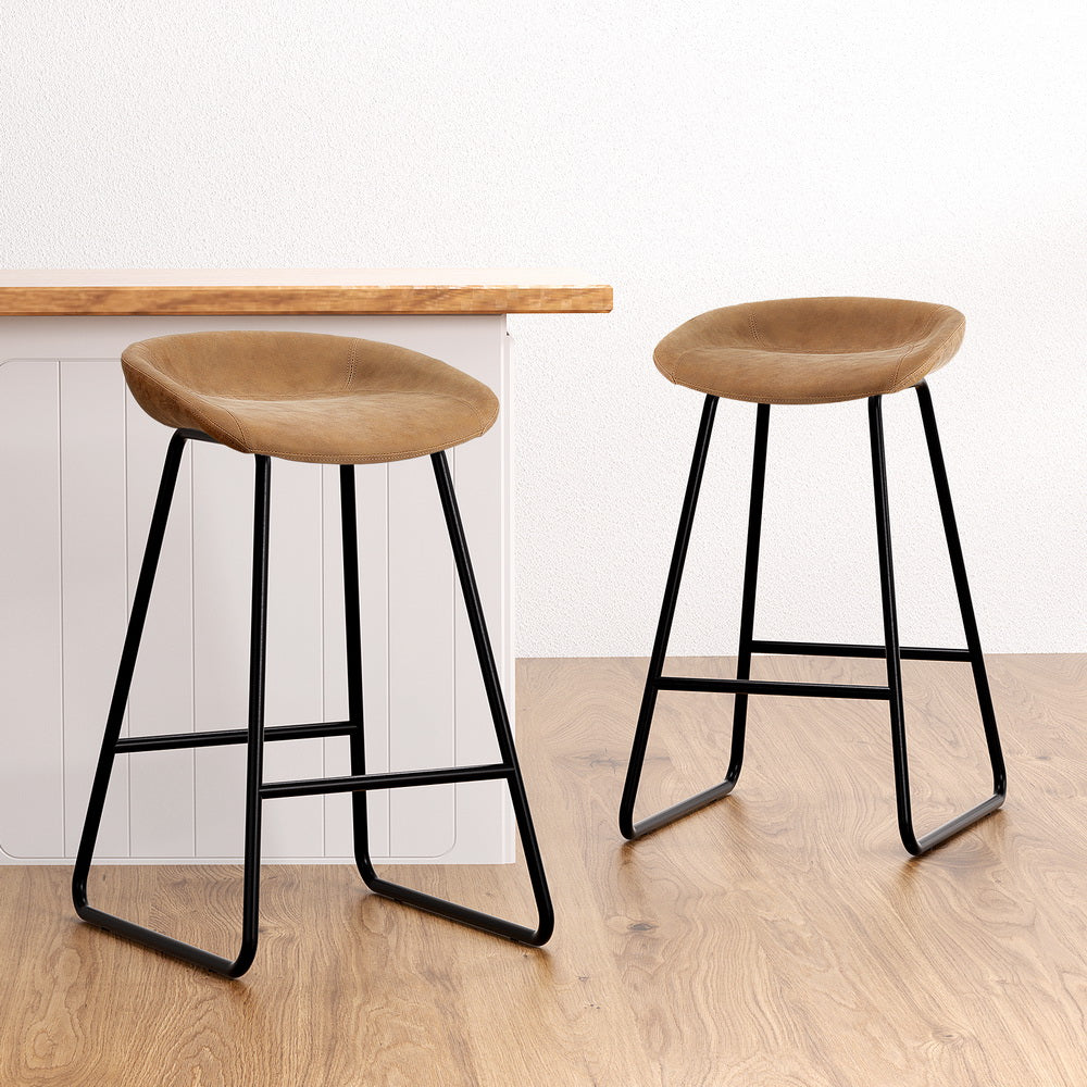 Set of 2 Caracas Bar Stools Kitchen Dining Chairs Counter Stool PU Leather Metal - Brown - Nurns