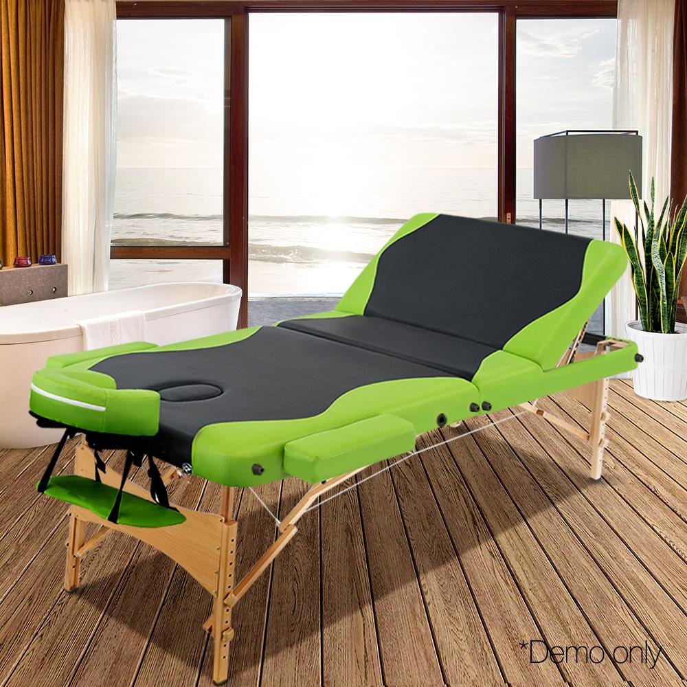 Massage Table 70cm 3 Fold Wooden Portable Beauty Therapy Bed Waxing Green - Nurns