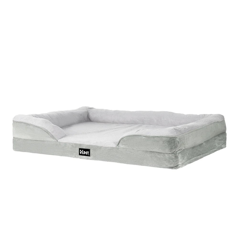 LARGE Dog Beds Pet Calming Soft Cushion Egg Crate Sofa Washable Removable - Grey - Nurns