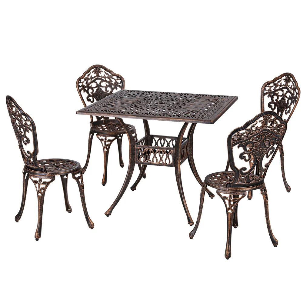 Mindy 4-Seater Outdoor Dining Set Chairs Table Cast Aluminium Patio 5-Piece Outdoor Dining Set - Brown - Nurns