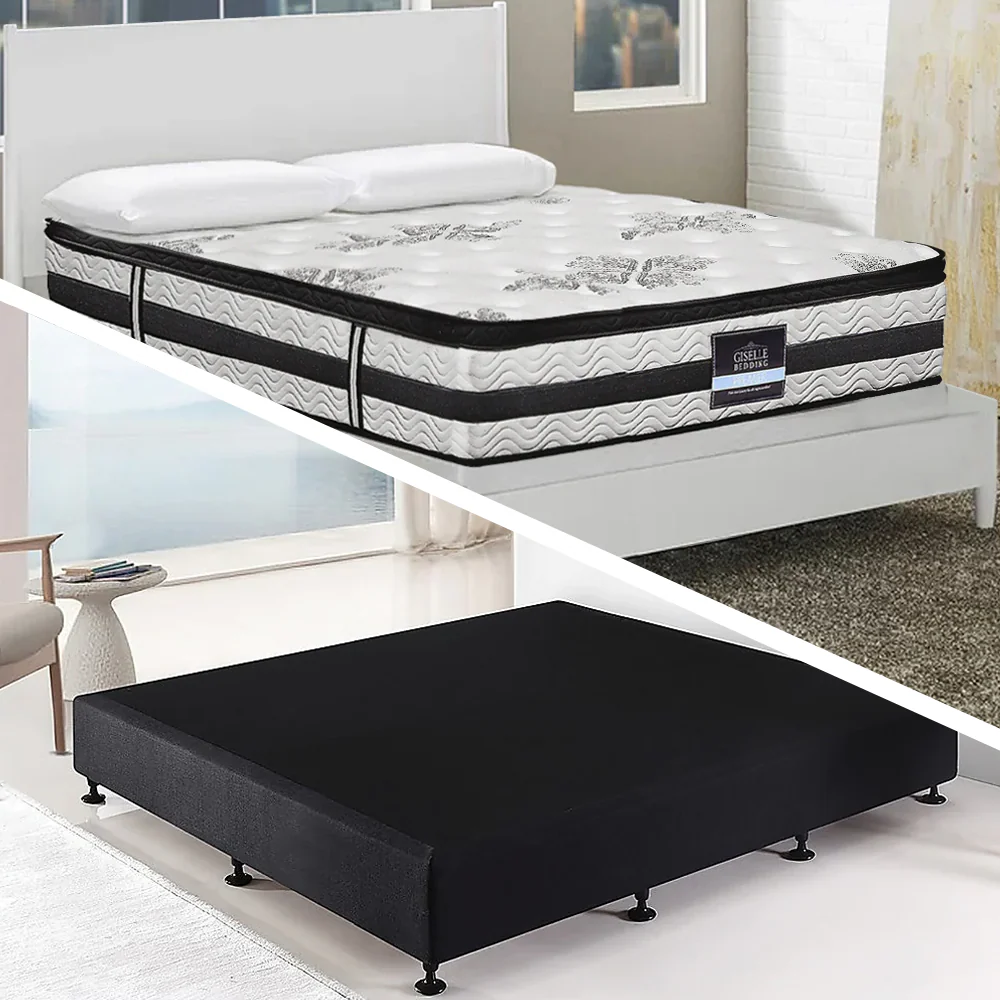 Frolic Ensemble Bed Base & Mattress Package with 34cm Mattress - Midnight Black King - Nurns