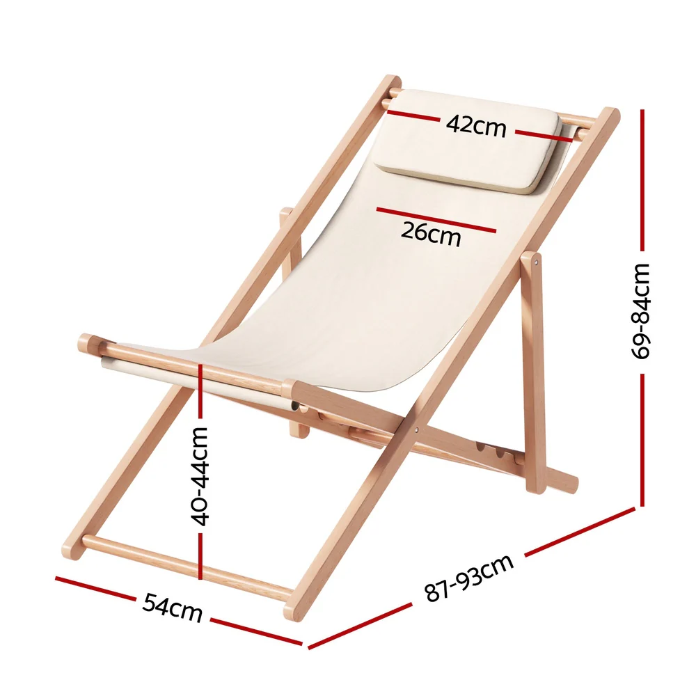 Damien Outdoor Chairs Sun Lounge Deck Beach Chair Folding Wooden Patio Furniture - Beige - Nurns