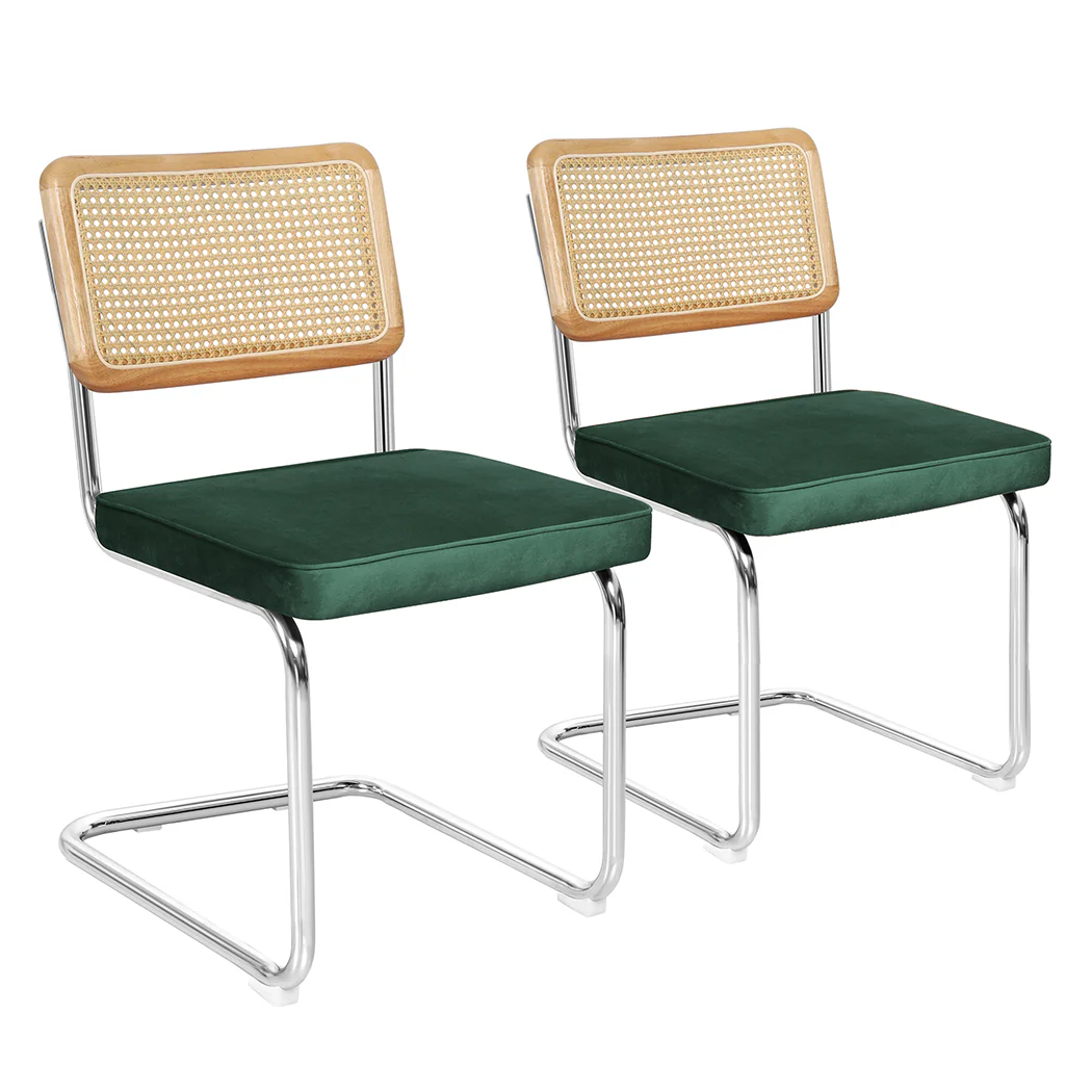 Verity Set of 2 Dining Chairs Chair Replica Cantilever Velvet Rattan Midcentury - Green - Nurns