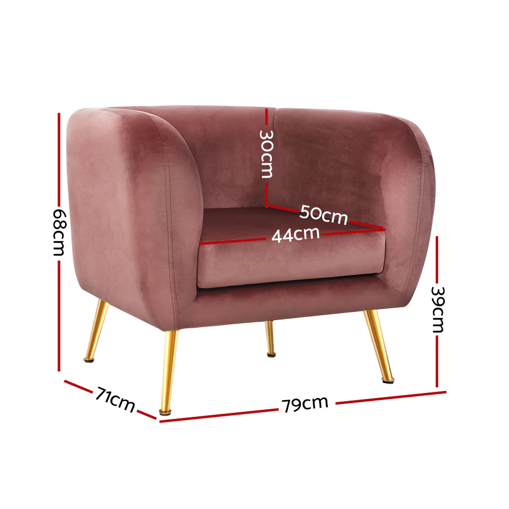 Matresha Accent Velvet Lounge Sofa Armchair - Pink - Nurns