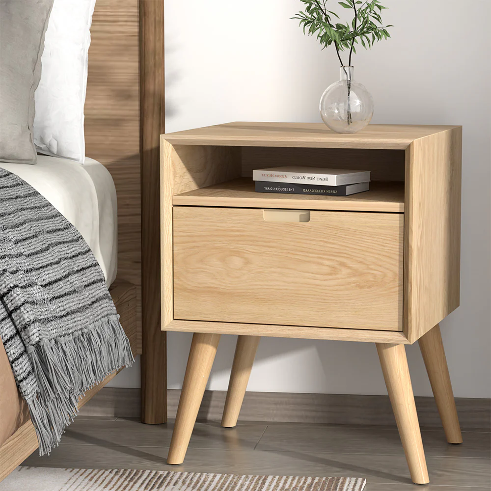 Delta Wooden Bedside Tables Side End Table Shelf Nightstand Bedroom Storage - Wood - Nurns