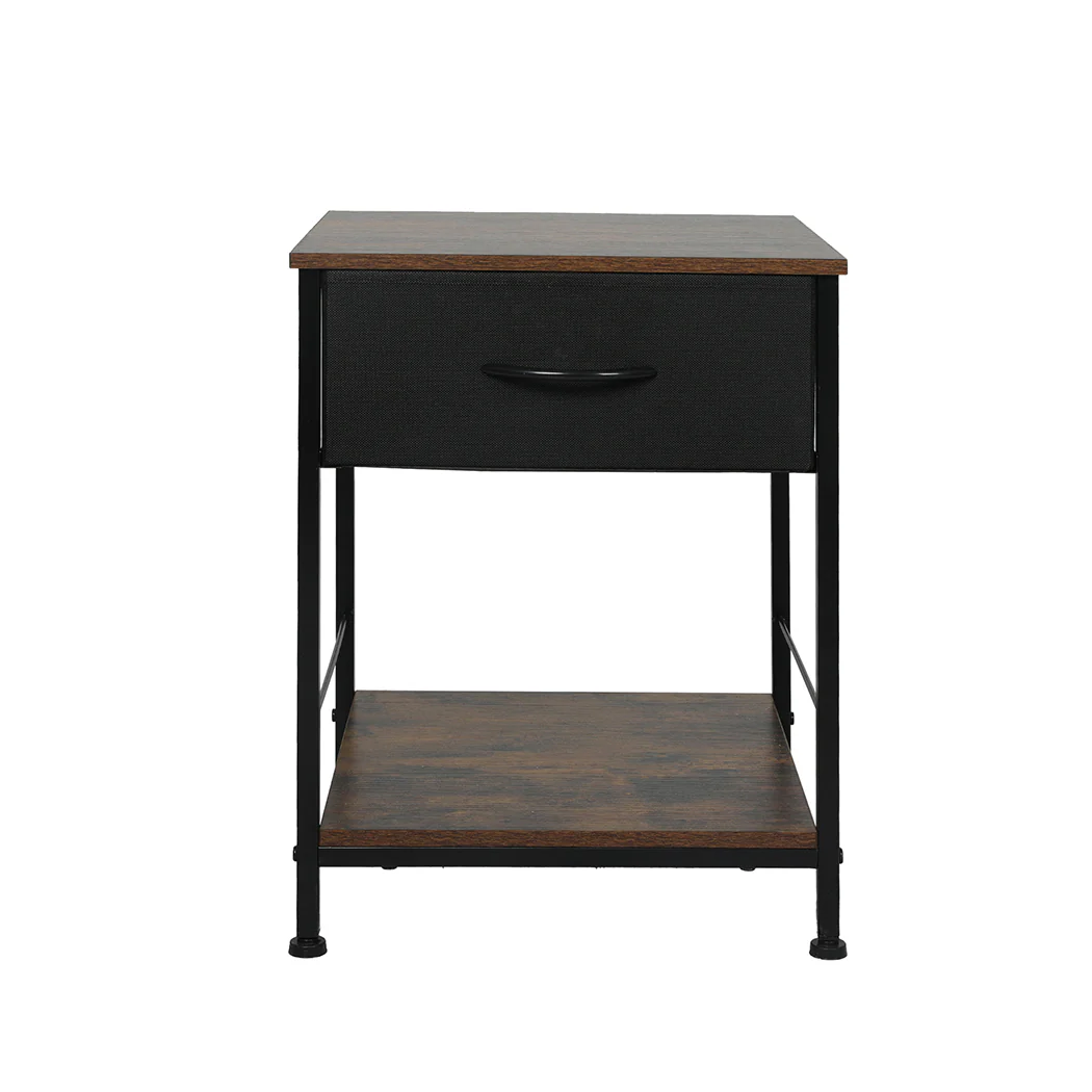 Burlington Wooden Bedside End Table Storage - Brown & Black - Nurns
