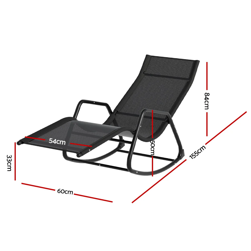 Esmond Sun Lounge Rocking Chair Outdoor Lounger Patio Furniture Pool Garden - Black - Nurns
