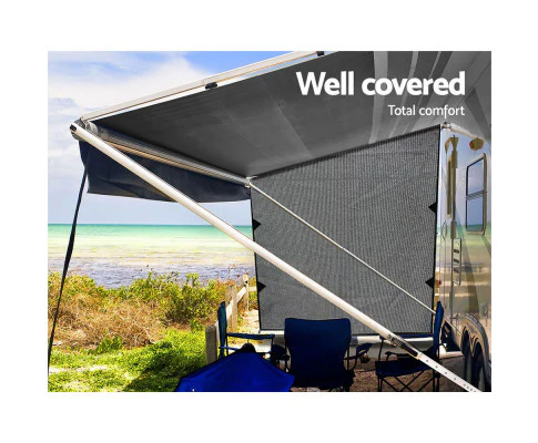 Caravan Privacy Screen Roll Out Awning 1.95 x 2.2M Sun Shade End Wall Side Grey - Nurns