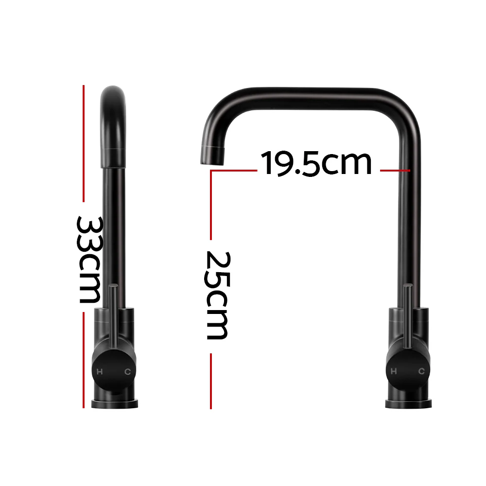 Kitchen Mixer Tap Mixer Rectangle Sink Faucet Basin Laundry Black - Nurns