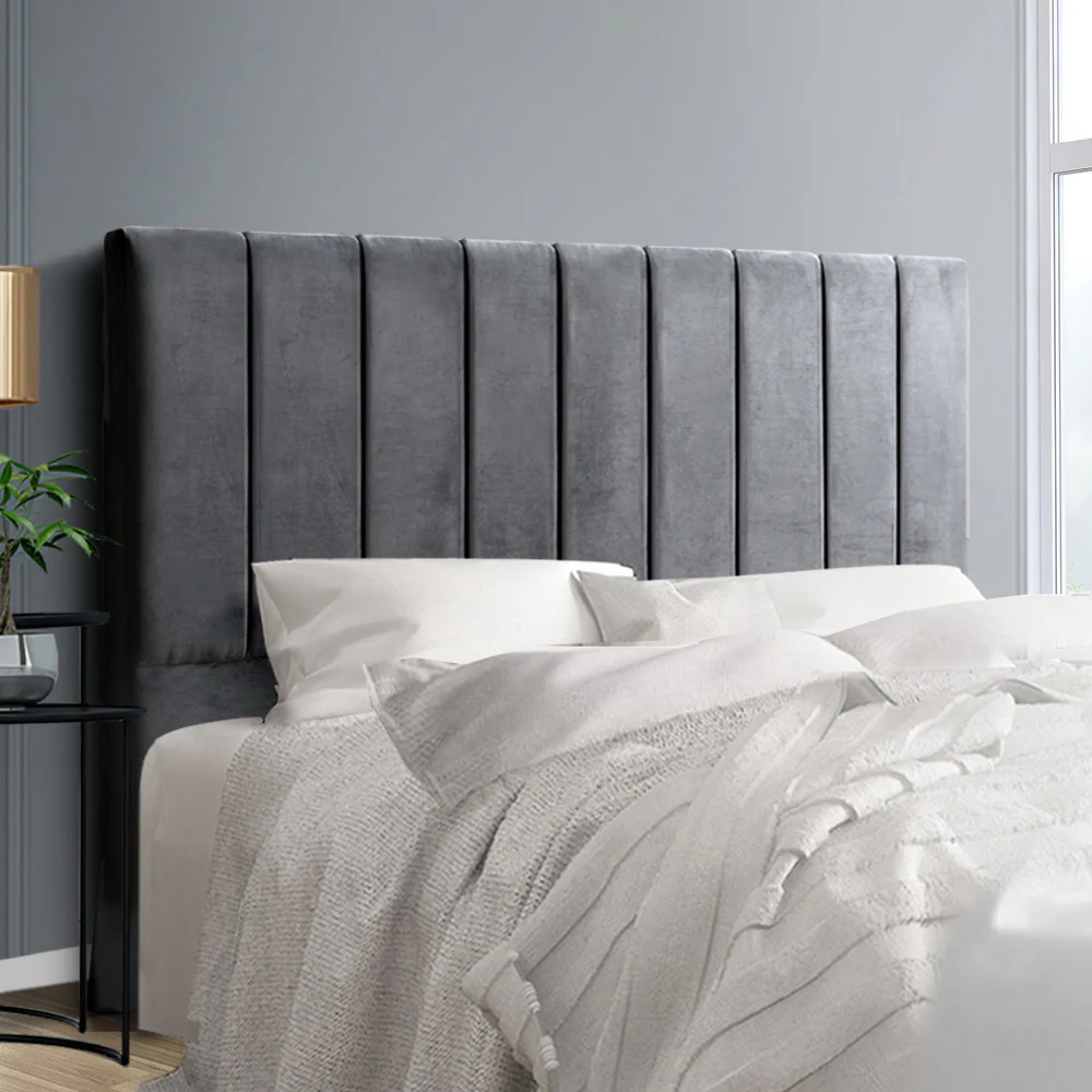 Bed Head Headboard Bedhead Velvet Frame Base - Grey Double - Nurns
