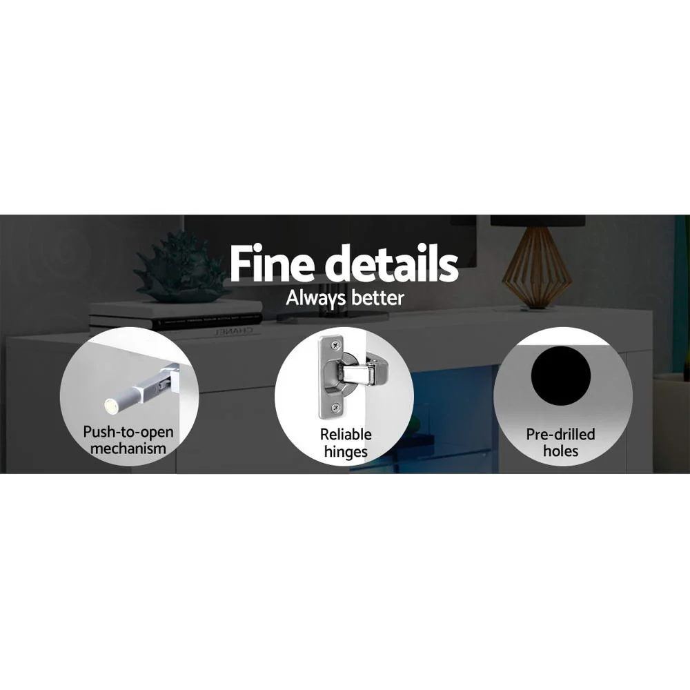 Hanns 160cm TV Cabinet Entertainment Unit Stand RGB LED Gloss Furniture - White - Nurns