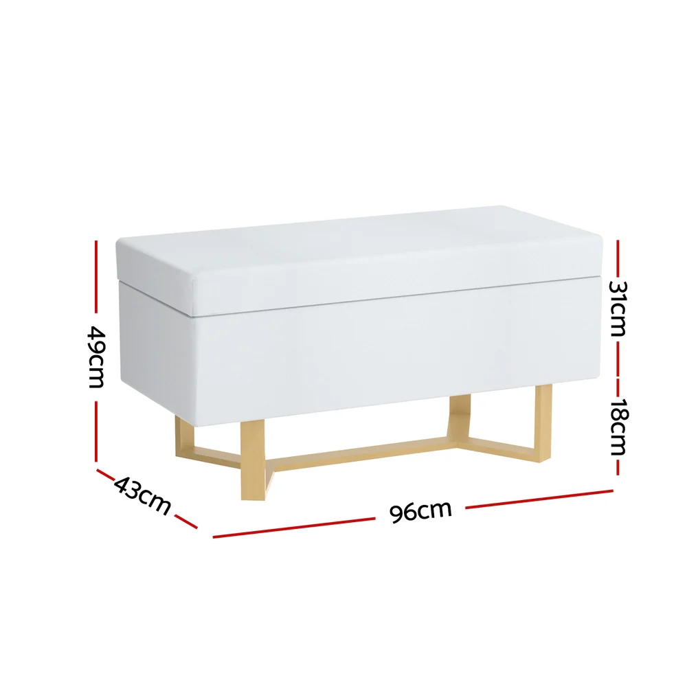 Storage Ottoman Blanket Box Criss-Cross Linen - White - Nurns
