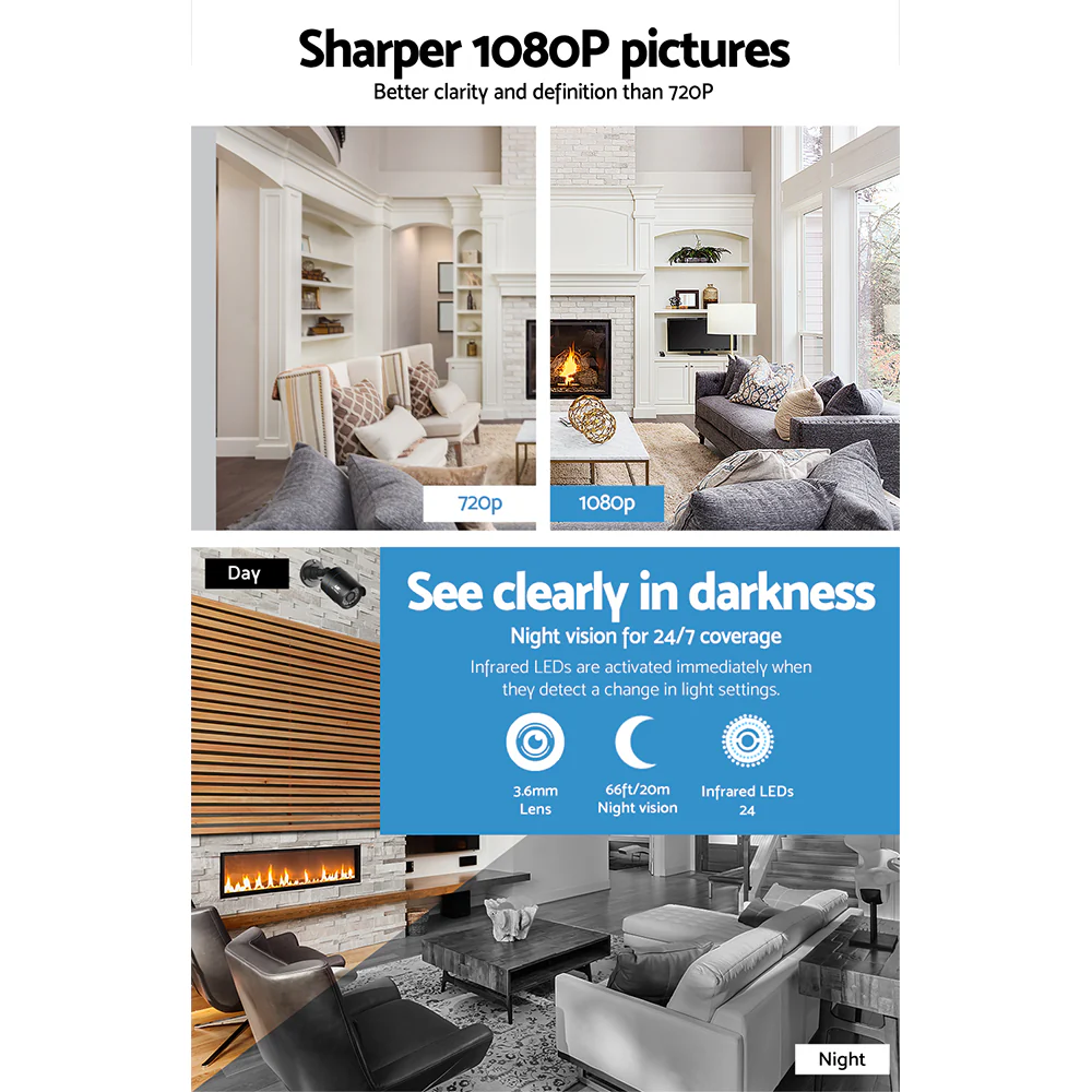 CCTV Security System 4CH DVR 2 Cameras 2TB Hard Drive - Nurns