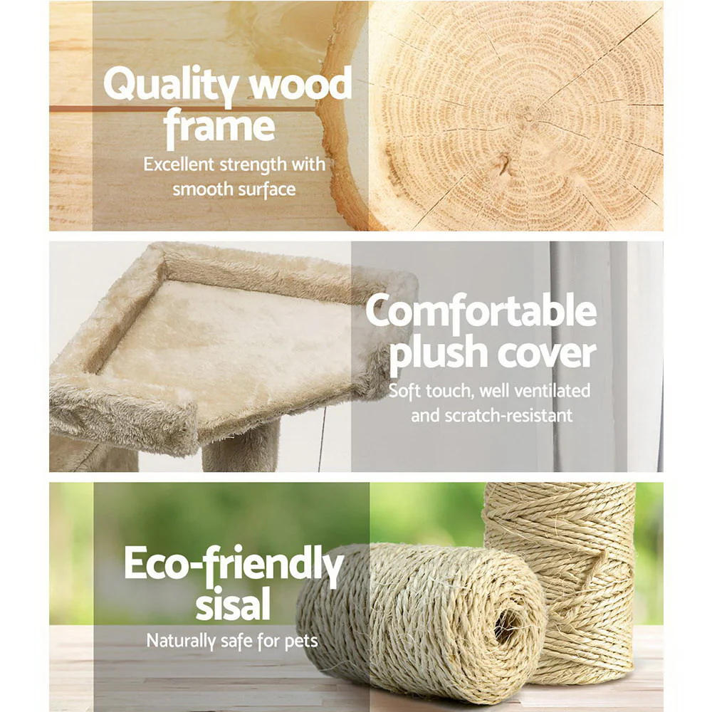Cat Tree 180cm Trees Scratching Post Scratcher Tower Condo House Furniture Wood - Beige - Nurns
