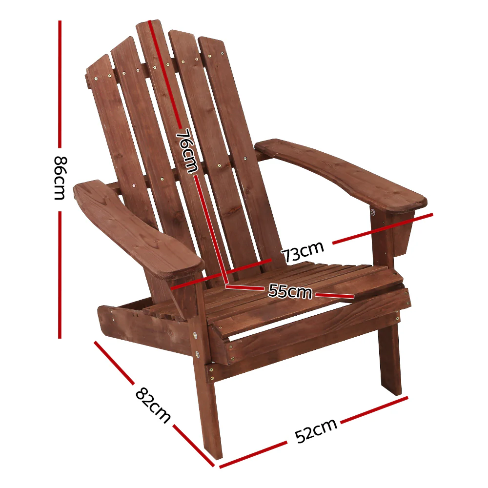 Adirondack Gardeon Outdoor Chairs Wooden Beach Chair Patio Furniture Garden Brown - Nurns