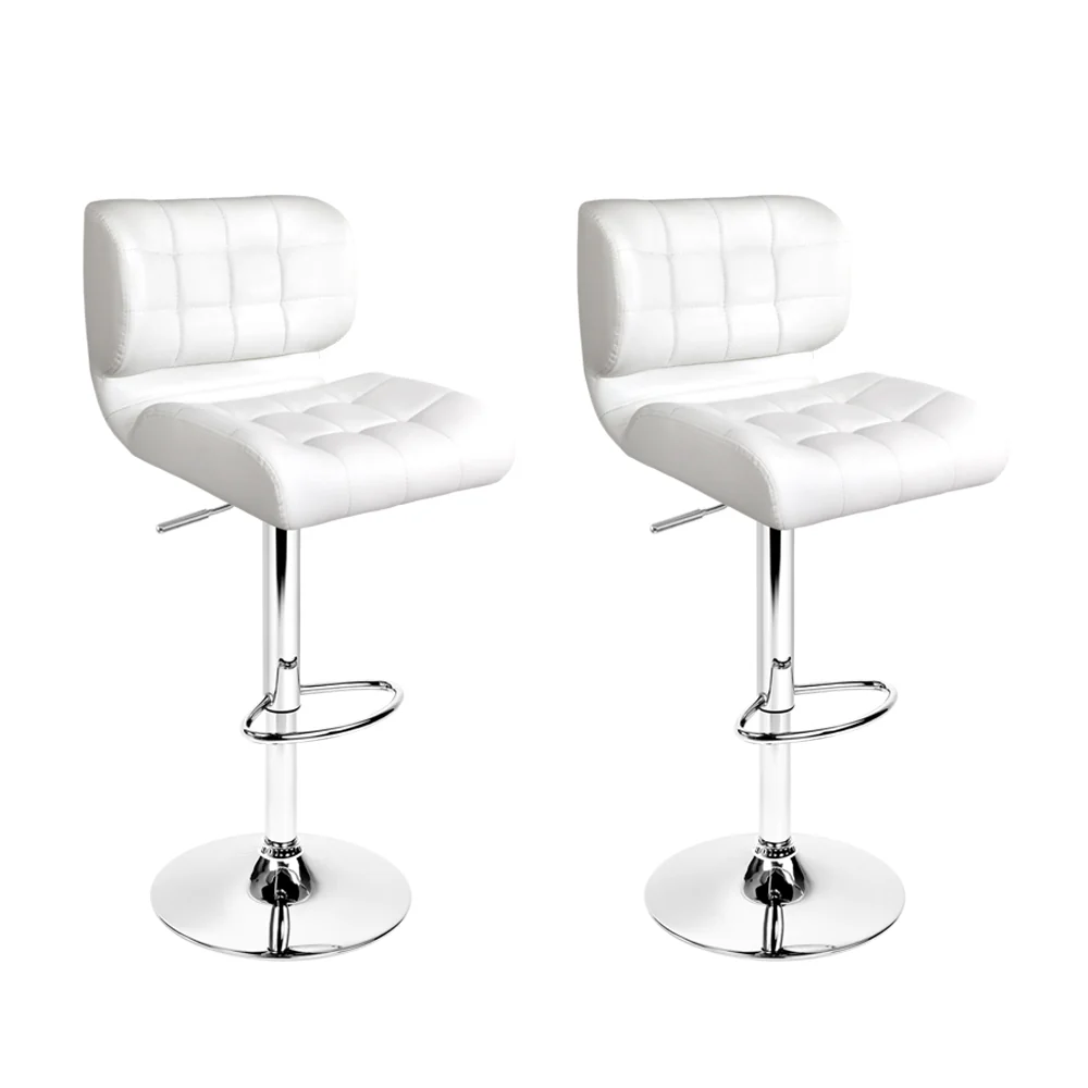 Set of 2 Genoa PU Leather Gas Lift Bar Stools - White & Chrome - Nurns