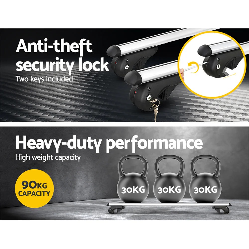 Universal Car Roof Rack 1360mm Cross Bars Aluminium Silver Adjustable Car 90kgs load Carrier - Nurns